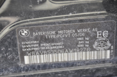 DISMANTLED - E90 AW18276 C BMW AW18276 E90 323i BUILT MAY 2005 N52 6 CYL AUTO Schwarz 2