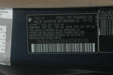 DISMANTLED - E65 DP51612 Sedan C BMW e65 745iL Nov 2002 N62 V8 Auto 7 Series Blue on Tan Hit ftront DP51612