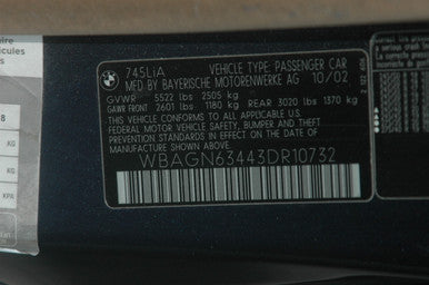 DISMANTLED - E65 DP51612 Sedan C BMW e65 745iL Nov 2002 N62 V8 Auto 7 Series Blue on Tan Hit ftront DP51612