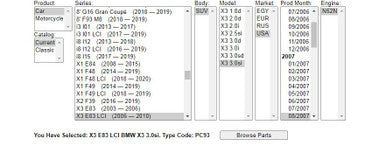 DISMANTLED - E83 WJ02534 SUV V WJ02534 BMW E83 X3 3.0si AUTO BUILT AUG 2007 Montego-blau Metallic