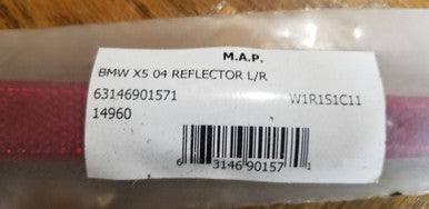0) BMW 63146901571 Rear Bumper Reflector Left (New) Fits: BMW X5 2004 3.0i & Other Listed Vehicles Euro All Parts