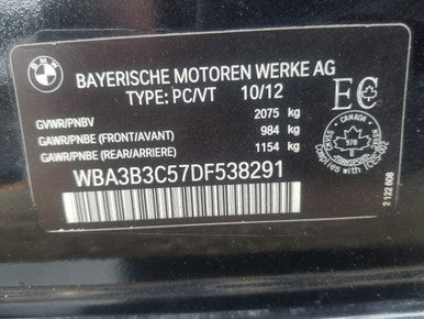 PART OUT CH BMW F538291 2012-2013 F30 328iX N20 AUTO BLACK SAPPHIRE METALLIC on BLACK
