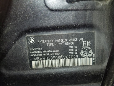 DISMANTLED KV67029 BMW BUILT JUNE 25 2006 E90 3 SERIES SEDAN 330xi N52 6 CYL AUTOMATIC AWD sparkling-graphit metallic ON BLACK LEATHER Euro All Parts