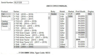 DISMANTLED - E46 KL51320 Sedan CH KL51320 BMW E90 330xi 4 DR  BUILT NOV 2005 N52 6 CYL 6 SPEED MANUAL AWD Monaco-blau Metallic