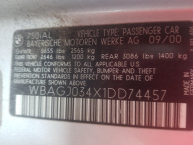 DISMANTLED - E39 DD74457 Sedan BUILT AUG 2000 E39 7 SERIES 750iL M73 12 CYL