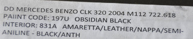 DISMANTLED WDBTJ65J74F116022 MARCH 2004 MERCEDES BENZ (C209) CLK320 2004 M112 722.618 OBSIDIAN BLACK Euro All Parts
