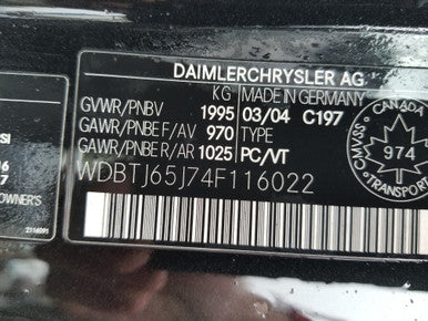 DISMANTLED WDBTJ65J74F116022 MARCH 2004 MERCEDES BENZ (C209) CLK320 2004 M112 722.618 OBSIDIAN BLACK Euro All Parts