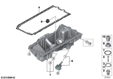 SOLD C -57 BMW 11137556664 OEM Used OIL PAN AWD w/ BRACKET 7368813 12 30340-41  11-13-7-556-664  11137556664 fits: F22 F23 F30 F31 F32 F33 F34 F36 F25 F26 1,2,3,4 SERIES X3 X4