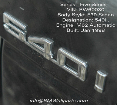 DISMANTLED BMW E39 540i Sedan Jan 1998 BW60030 V8 M62 Auto Euro All Parts